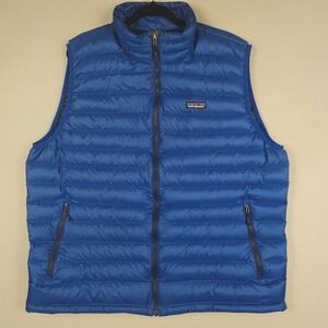 Patagonia Sweater Vest Men XXL Blue Puffer Goose Down Insulated Full Zip